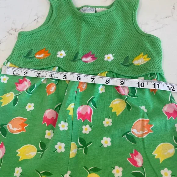Basic Editions Green Sleeveless Romper Embroidered Flowers Size 3T - Picture 12 of 13